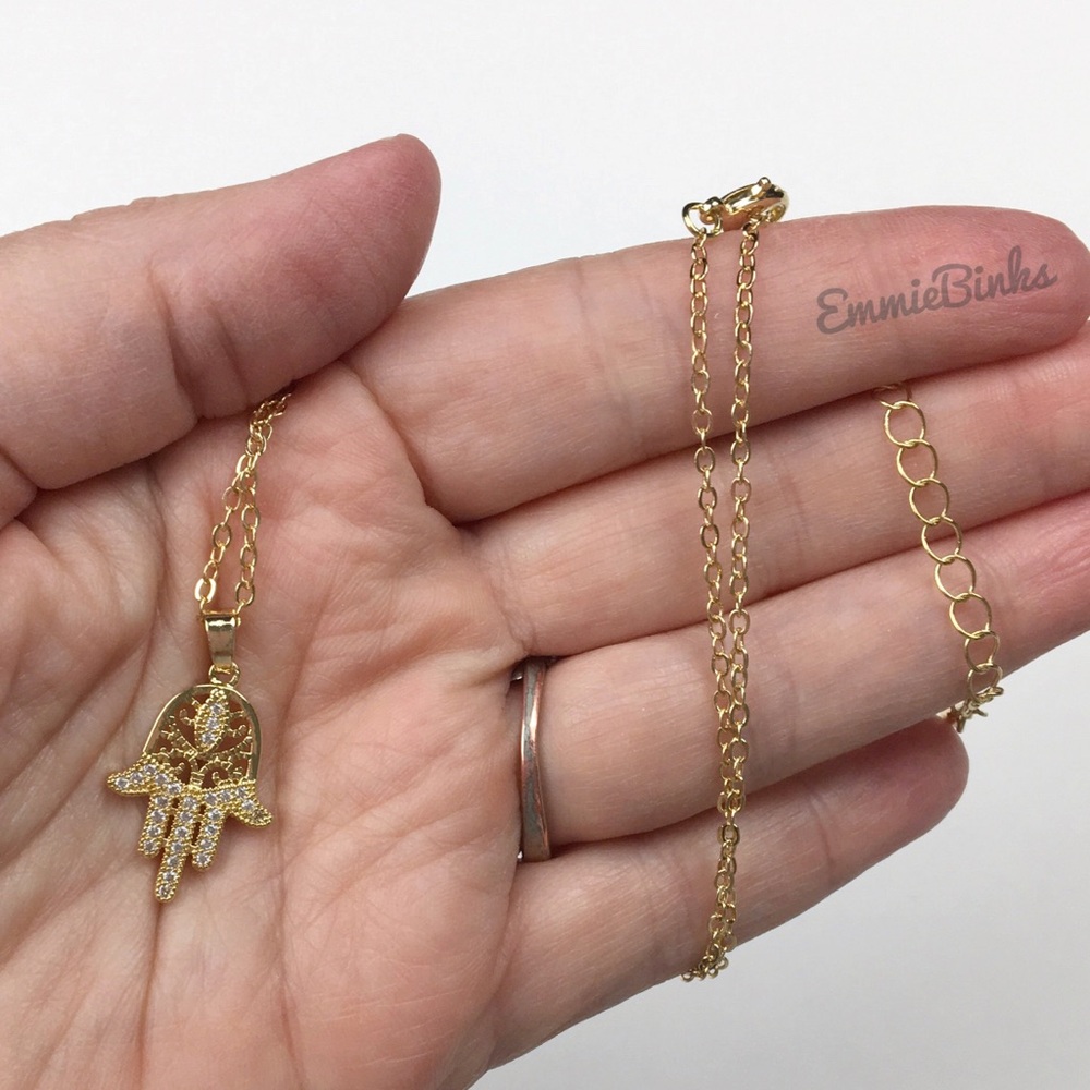 New Turkish Hamsa Hand Gold Plated Protection Pendant Charm Necklace - Picture 13 of 15